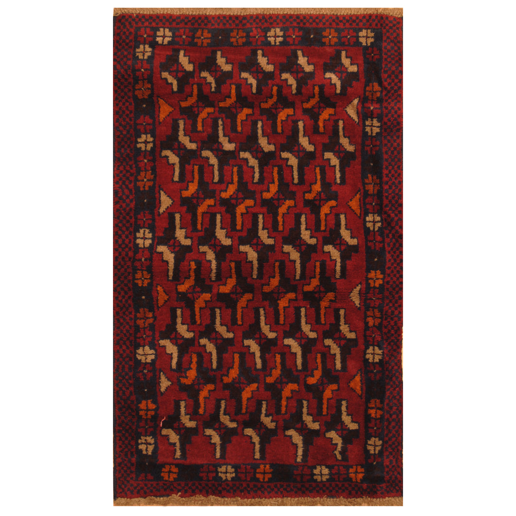 Red Afghan Kazak  Design Tribal  Rug Hand Knotted Size 2'10