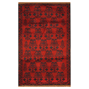 Red Afghan Baluchi Tribal Rug Hand Knotted Size 2'9" x 4'8"