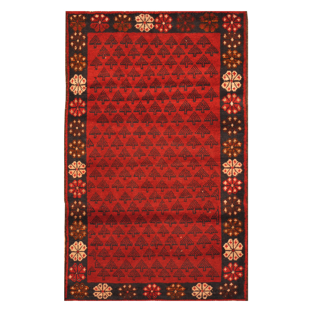 Red  Afghan Baluchi  Tribal  Rug Hand Knotted Size 2'9
