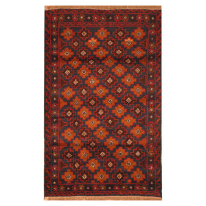 Red Afghan Baluchi  Tribal  Rug Hand Knotted Size 2'10" x 4'8"