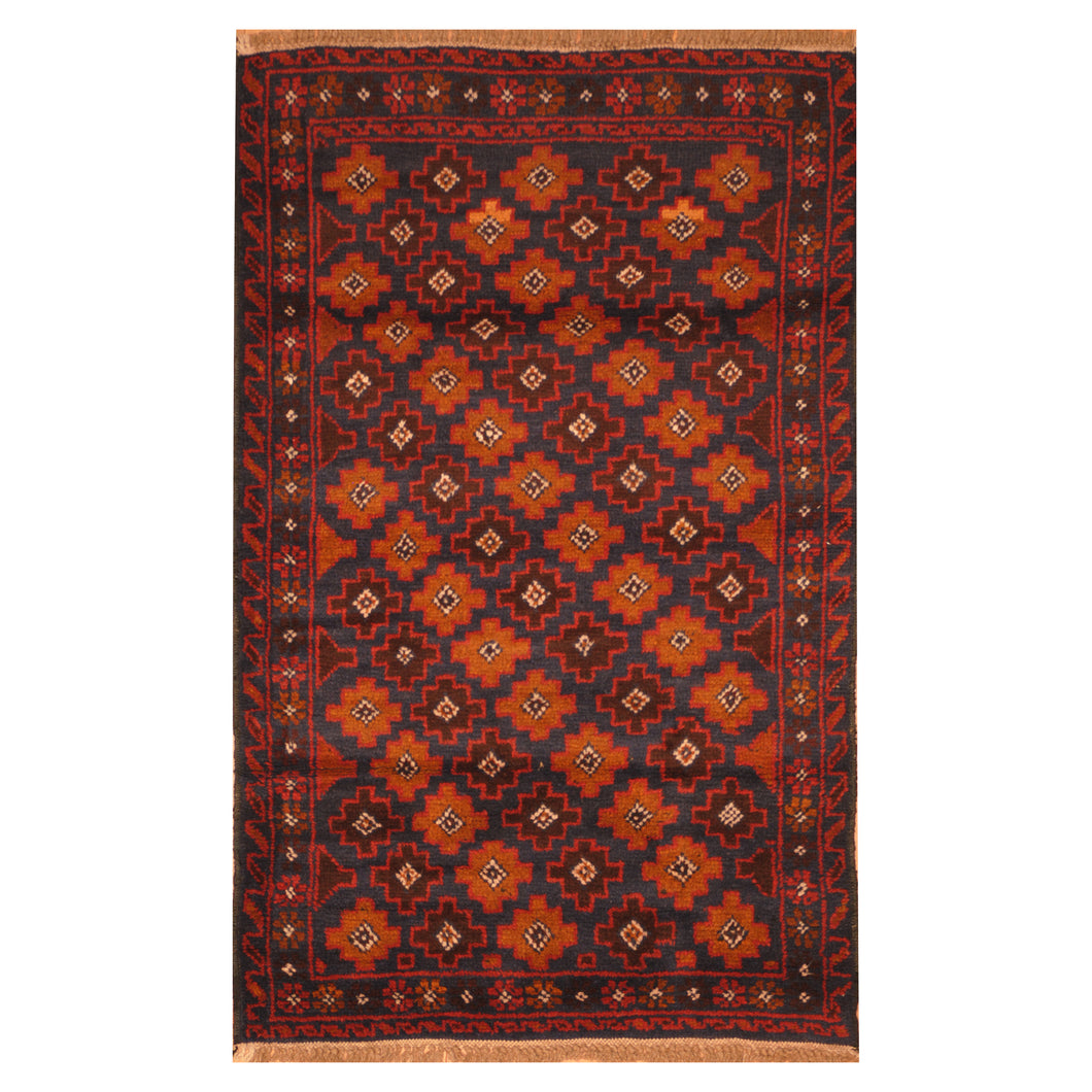 Red Afghan Baluchi  Tribal  Rug Hand Knotted Size 2'10
