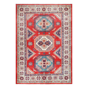 Red Afghan Super Kazak Design Tribal Rug Hand Knotted Size 5'7" x 8'