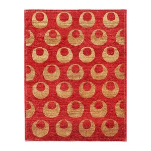Red Afghan Gabbeh Rug Hand-Woven Size 5'5" x 7'