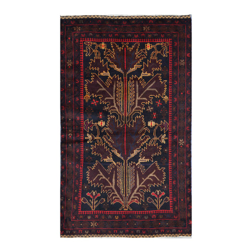Red  Afghan Baluchi Tribal  Rug Hand Knotted Size 3'7