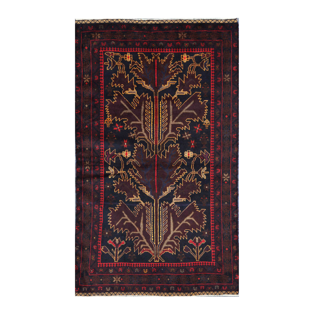 Red  Afghan Baluchi Tribal  Rug Hand Knotted Size 3'7