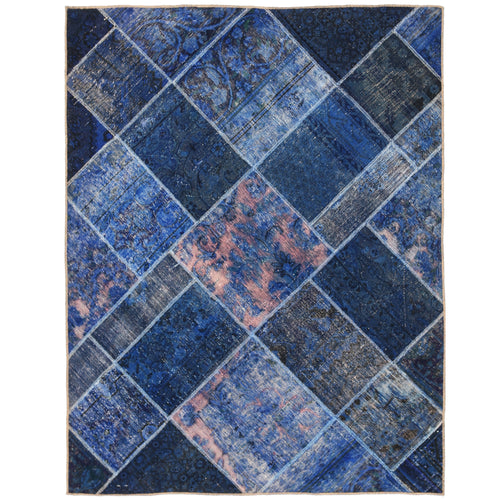 Dark Blue Pakistani Patchwork Rug Hand Knotted Size 4'11