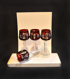 Set Of Four Vintage Fine Cut Red Bohemian Crystal