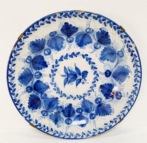 Vintage Blue Plate With Flower Design