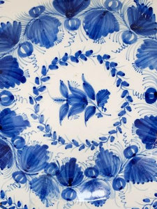 Vintage Blue Plate With Flower Design