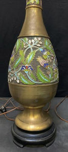 Vintage Set Of Two Brass Champleve Enamel Lamps