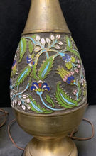 Load image into Gallery viewer, Vintage Set Of Two Brass Champleve Enamel Lamps