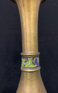 Vintage Set Of Two Brass Champleve Enamel Lamps